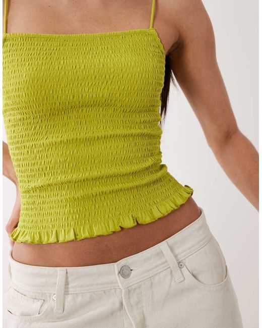 ASOS Green Shirred Cami Top With Ruffle Hem