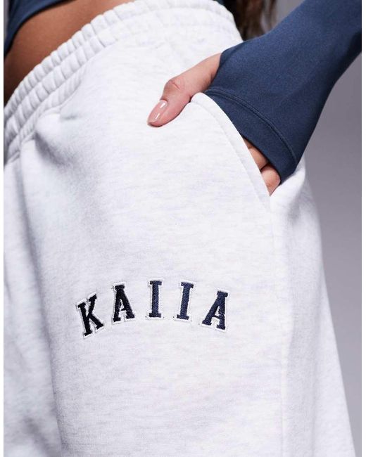 Kaiia Blue Petite Cotton Blend Embroidered Logo Wide Leg joggers