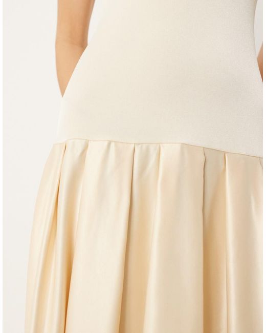 ASOS Natural Scoop Neck Drop Waist Midi Dress With Satin Skirt