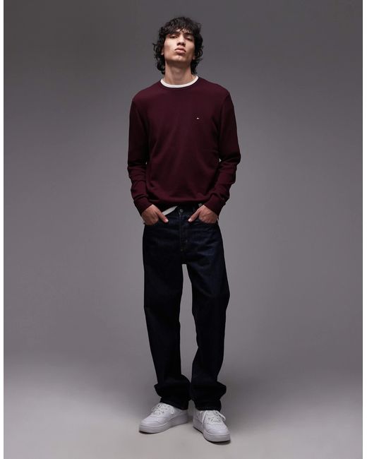 Tommy Hilfiger – basic-pullover aus baumwolle in Purple für Herren