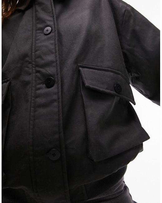 TOPSHOP Black Waxed Cropped Heritage Jacket