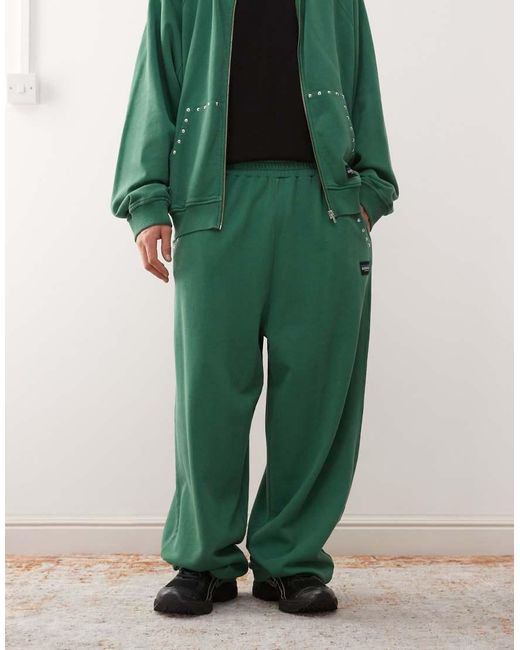 Collusion Green Relaxed Studded Joggers for men