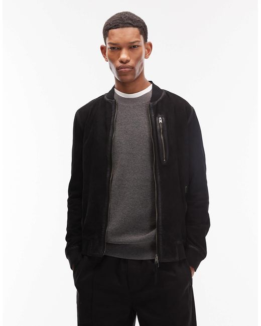 AllSaints Black Kemble Suede Bomber Jacket for men