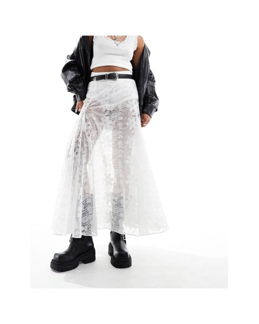Free People White Lace Full Boho Maxi Skirt