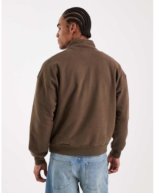 Levi's Brown Tonal Embroidered 1/4 Zip Sweatshirt for men