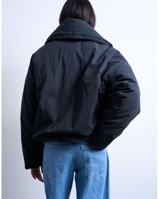 TOPSHOP Blue Padded Shawl Puffer Jacket