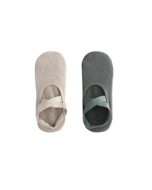 Oysho Green 2 Pairs Of Cotton Blend Yoga And Pilates Socks With Crossover Straps And Padding