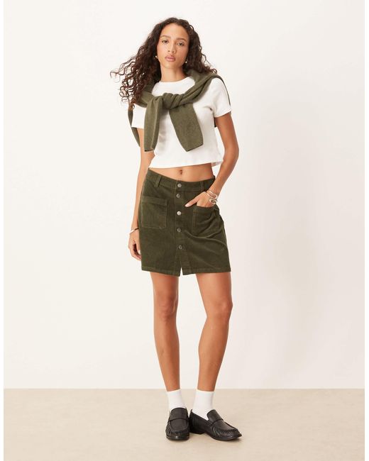 Jdy Natural Cord Button Through Mini Skirt