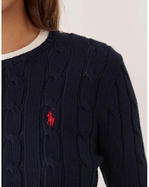 Polo Ralph Lauren Blue Julianna Icon Logo Cotton Cable Knit Jumper
