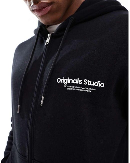 Jack & Jones Black Oversized Zip Up Hoodie for men