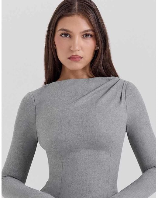 House Of Cb Gray Angelique A-Line Long Sleeve Mini Dress