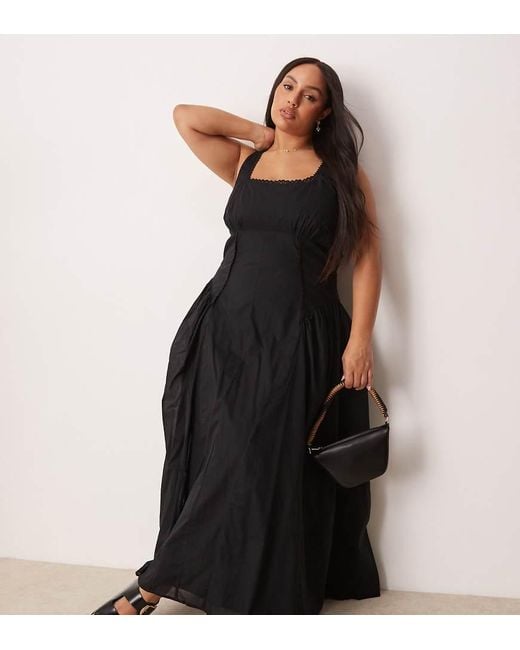 ASOS Black Asos Design Curve Prairie Square Neck Maxi Dress With Dropped Waist