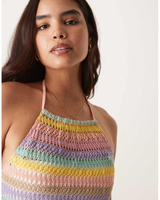 Aray Multicolor Crochet Halterneck Beach Mini Dress