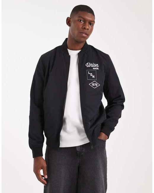 ASOS Blue Lightweight Bomber Jacket With Prints for men