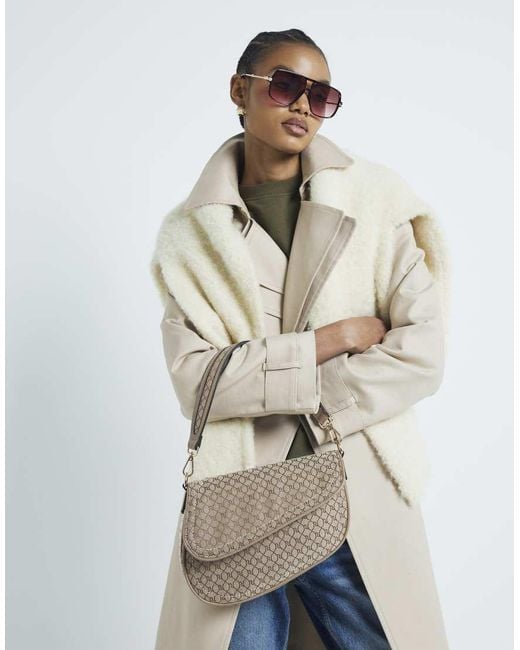 River Island Natural Ri Monogram Shoulder Bag