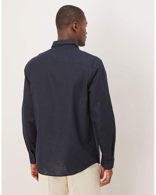 ASOS Regular-Fit Overhemd Van Linnenmix in het Blue voor heren