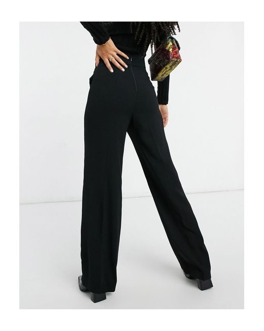 River Island High Waisted Button Front Wide Leg Trouser in Black - Lyst