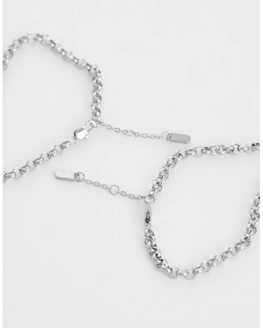 ASOS Gray Waterproof Stainless Steel 2 Pack Round Link And Rope Chain Bracelets for men