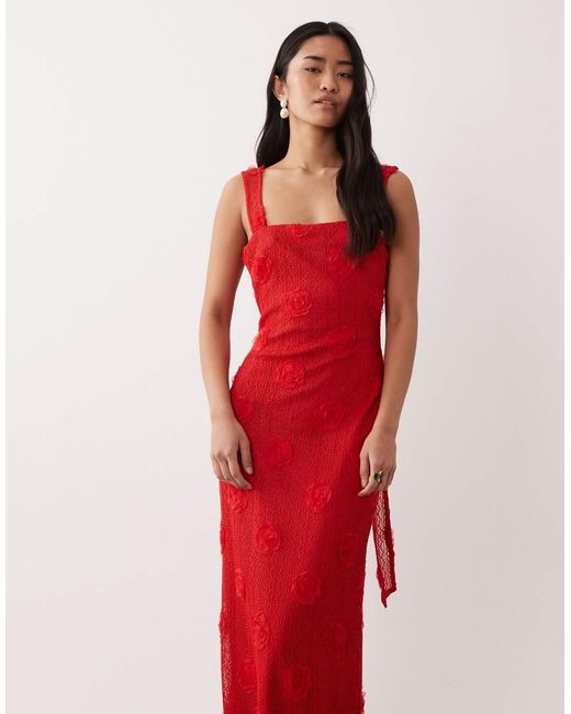 Pretty Lavish Red Floral Appliqué Square Neck Maxi Dress
