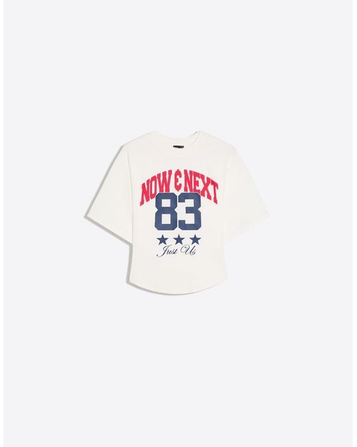 Bershka White Corset-effect Print T-shirt