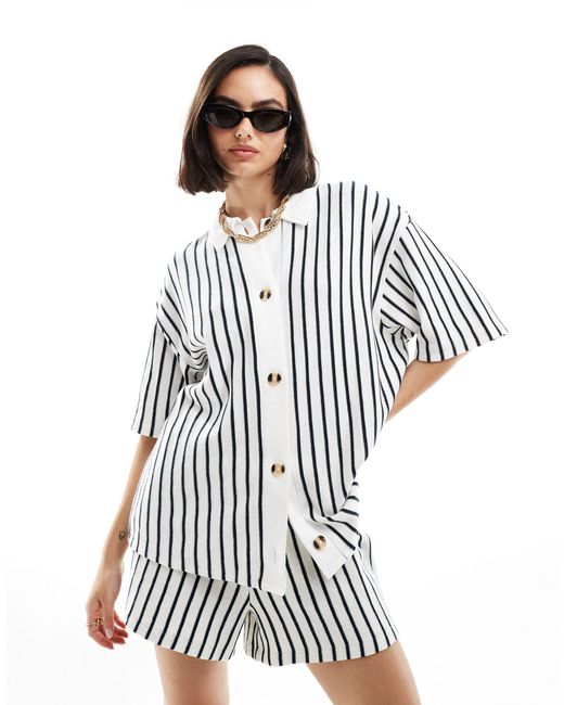 ASOS White Textured Striped Resort Shirt
