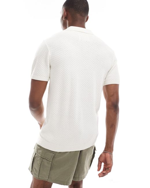 Hollister White Closed Stitch Raised Stripe Knit Polo for men
