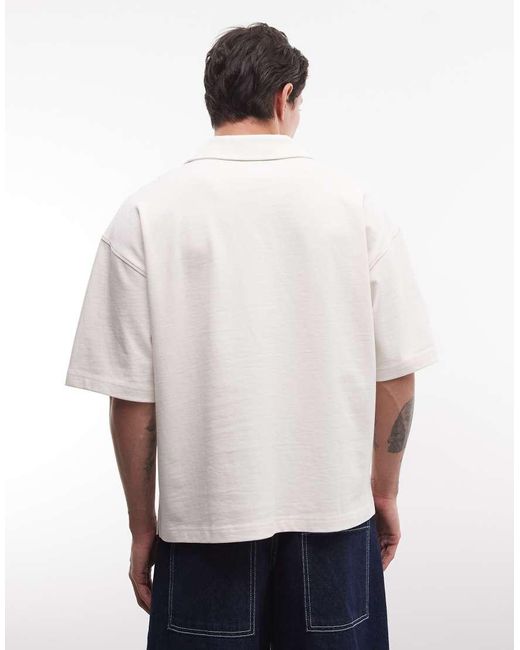 ASOS White Super Heavyweight Boxy Oversized Polo With Chest Print for men