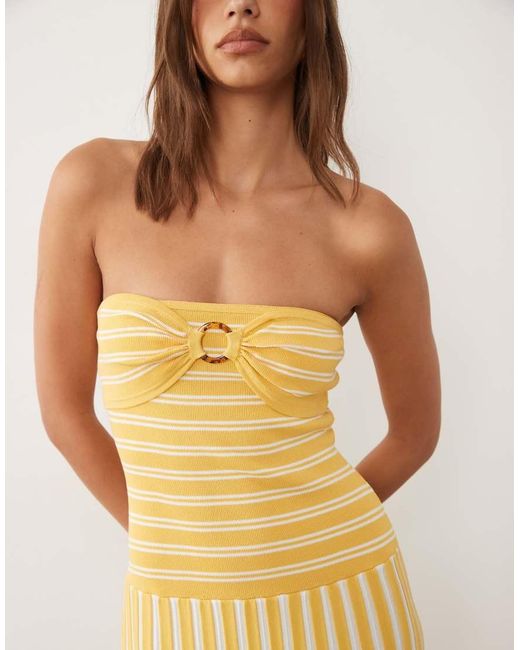 4th & Reckless Green Knitted Bandeau Resin Ring Drop Waist Pleat Hem Maxi Beach Dress