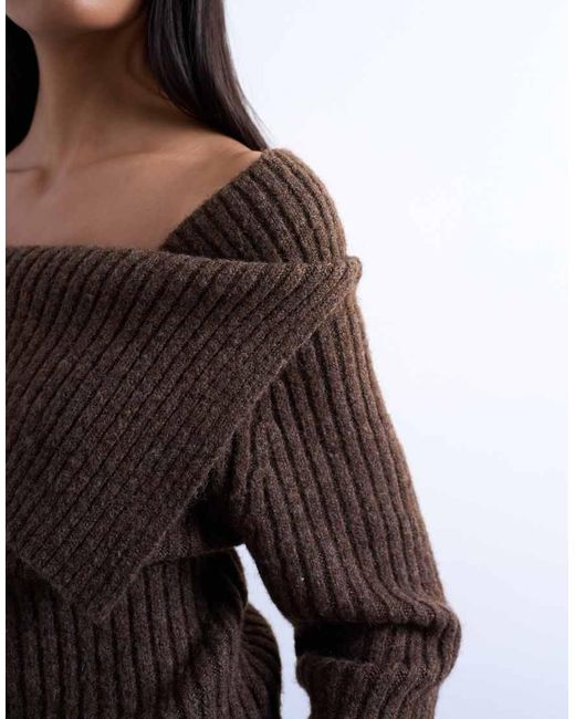 TOPSHOP Blue Knitted Ribbed Bardot