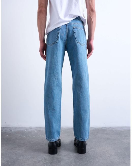Topman Blue Rigid Straight Jeans for men