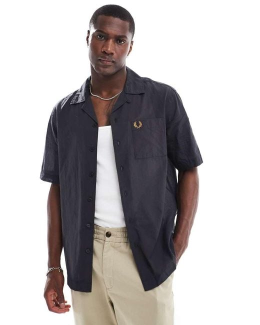 Fred Perry Blue Fred Pery Lightweight Textured Revere Collar Shirt for men