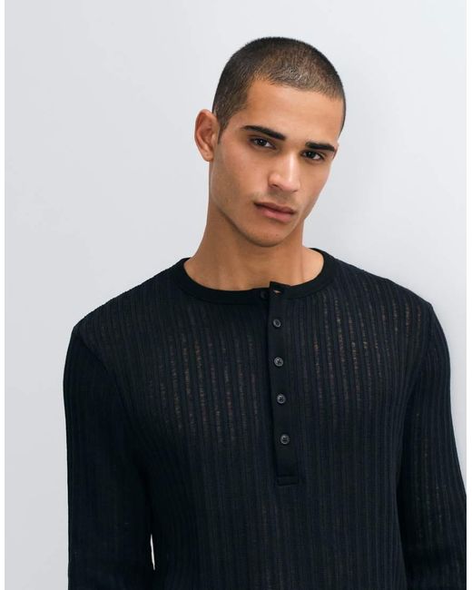ASOS Blue Regular Long Sleeve Henley T-shirt for men