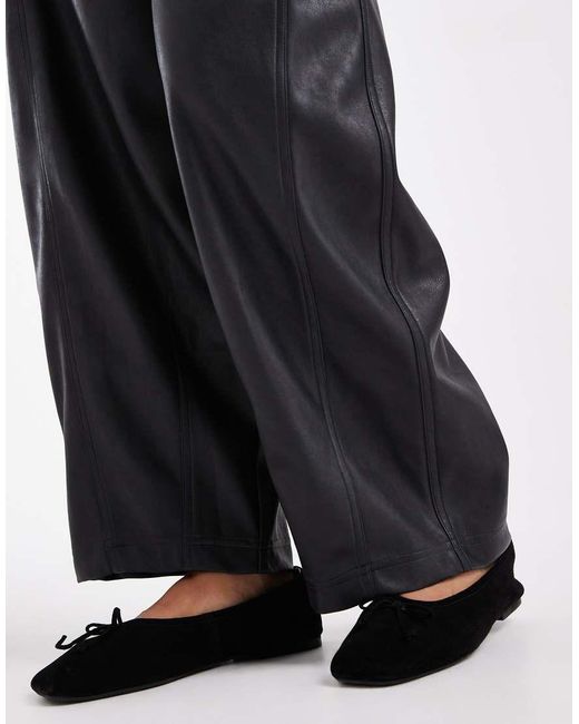 ASOS Blue Faux Leather Barrel Leg Trousers With Seam Detail