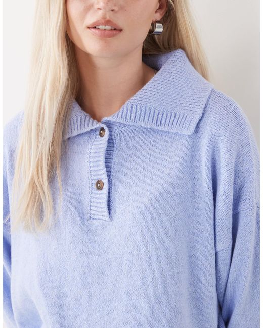 Collusion Blue Knit Oversized Button Up Sweater
