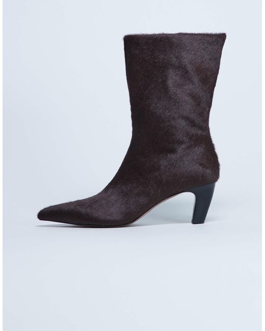 Poppy - bottines à bout pointu en cuir véritable effet poils TOPSHOP en coloris Black