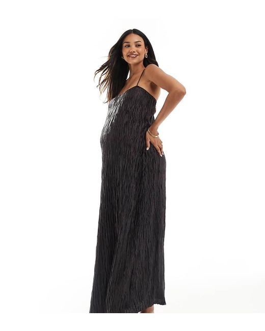 Vero Moda Black Textured Plisse Cami Maxi Dress