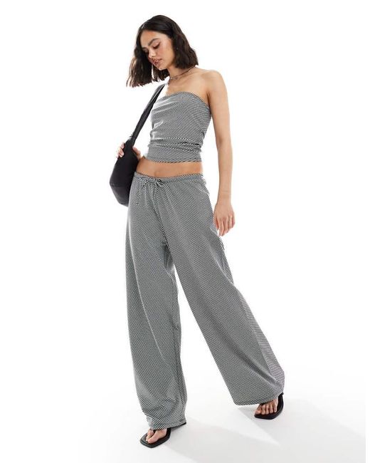 ONLY Gray Extra Wide Leg Stripe Trousers Co-ord