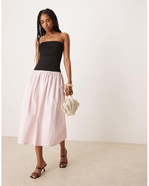 ASOS Colour Block Poplin Mix Bandeau Maxi Dress in Natural | Lyst
