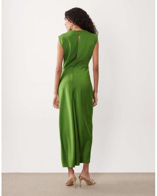 ASOS Green Asos Design Tall Satin High Neck Pleated Bodice Midi Dress