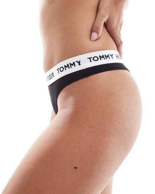 Tommy Hilfiger Black Heritage Repeat Logo Waistband Thong