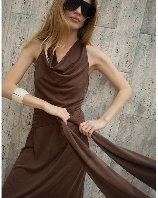 NA-KD Brown Scarf Tassel Modal Halterneck Top