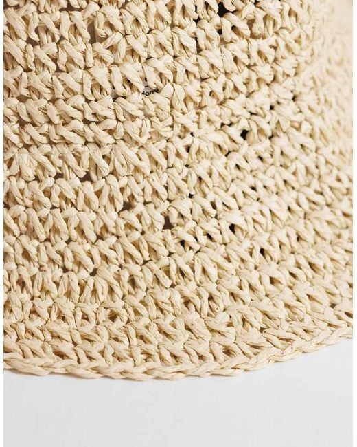 South Beach White Woven Bucket Hat With Floral Detail