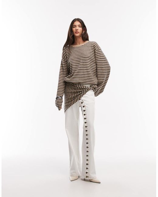 Lioness Brown Olsen Wool Blend Knitted Boxy Long Sleeve Detachable Scarf Detail Jumper