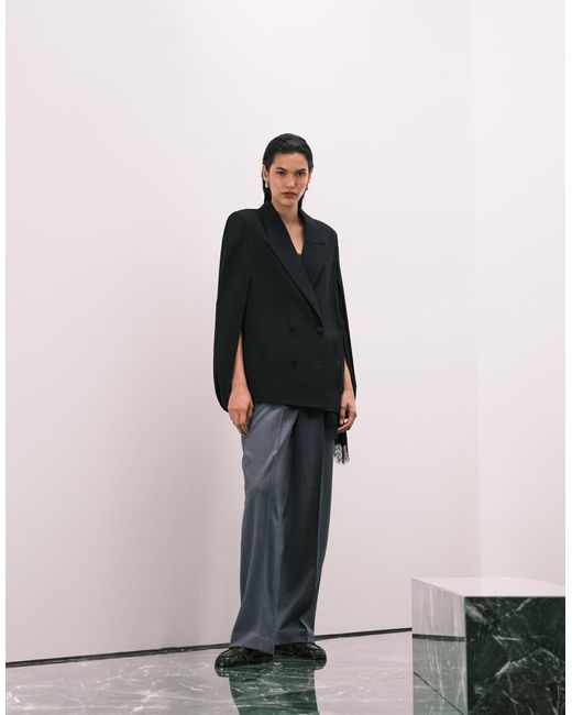WeWoreWhat Blue Cape Sleeve Double Breasted Blazer