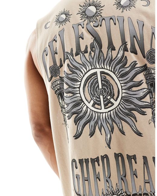 Camiseta holgada con estampado celestial en la espalda ASOS de hombre de color White