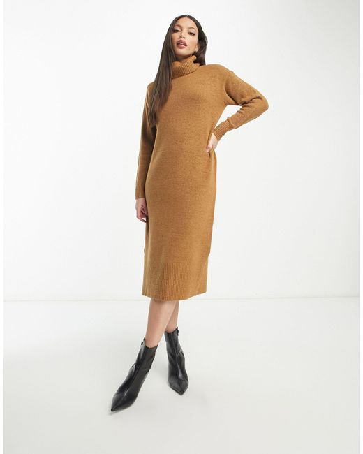 New Look White Roll Neck Knitted Midi Dress