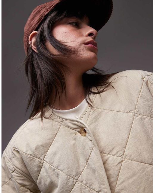 TOPSHOP Brown Washed Quilted Liner Jacket