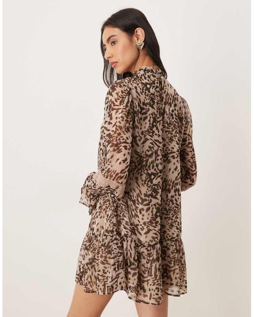Wednesday's Girl Natural Long Sleeve Floaty Mini Dress