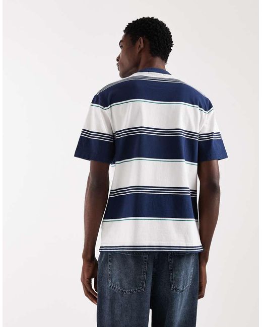 Fred Perry Blue Heavyweight Striped Logo T-shirt for men