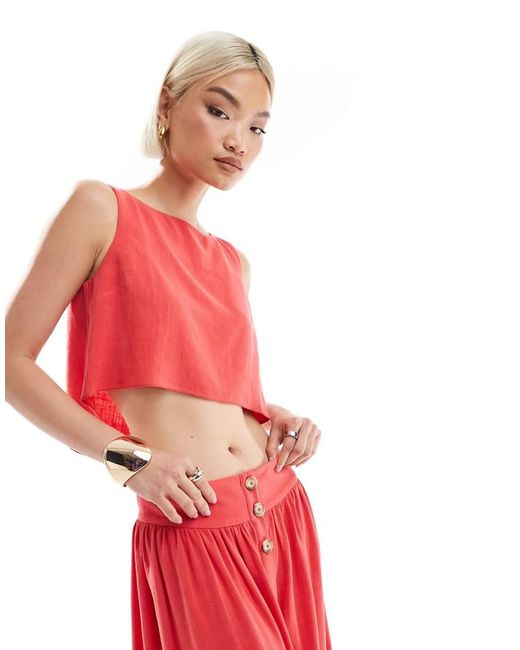 Top Sin Mangas De Mezcla De Lino De (Parte De Un Conjunto)-Naranja ASOS de color Red